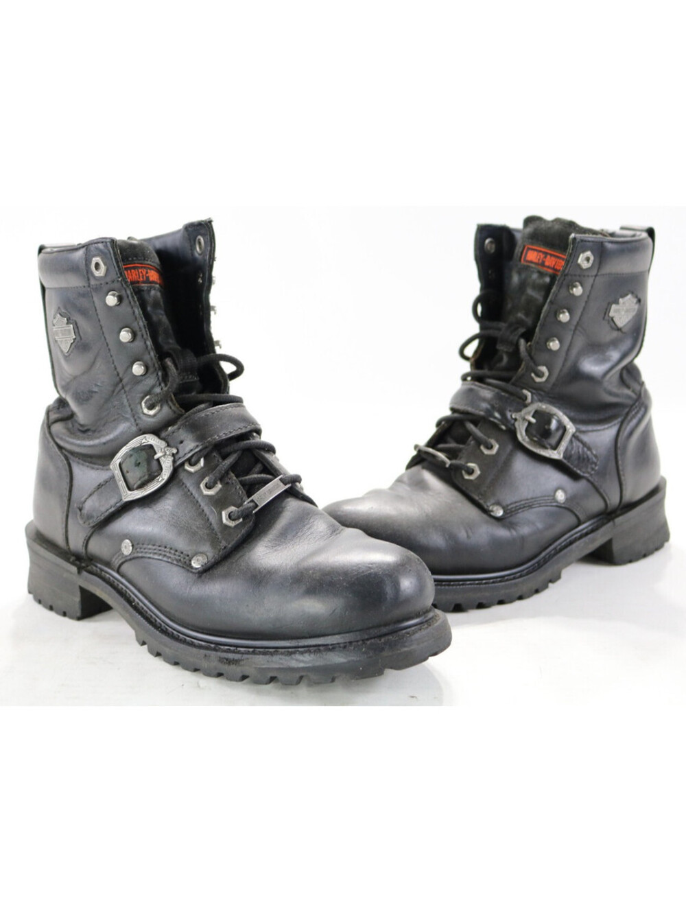 harley davidson boots 9.5 black leather logger lace 91003 mens 8" bar shield guc
